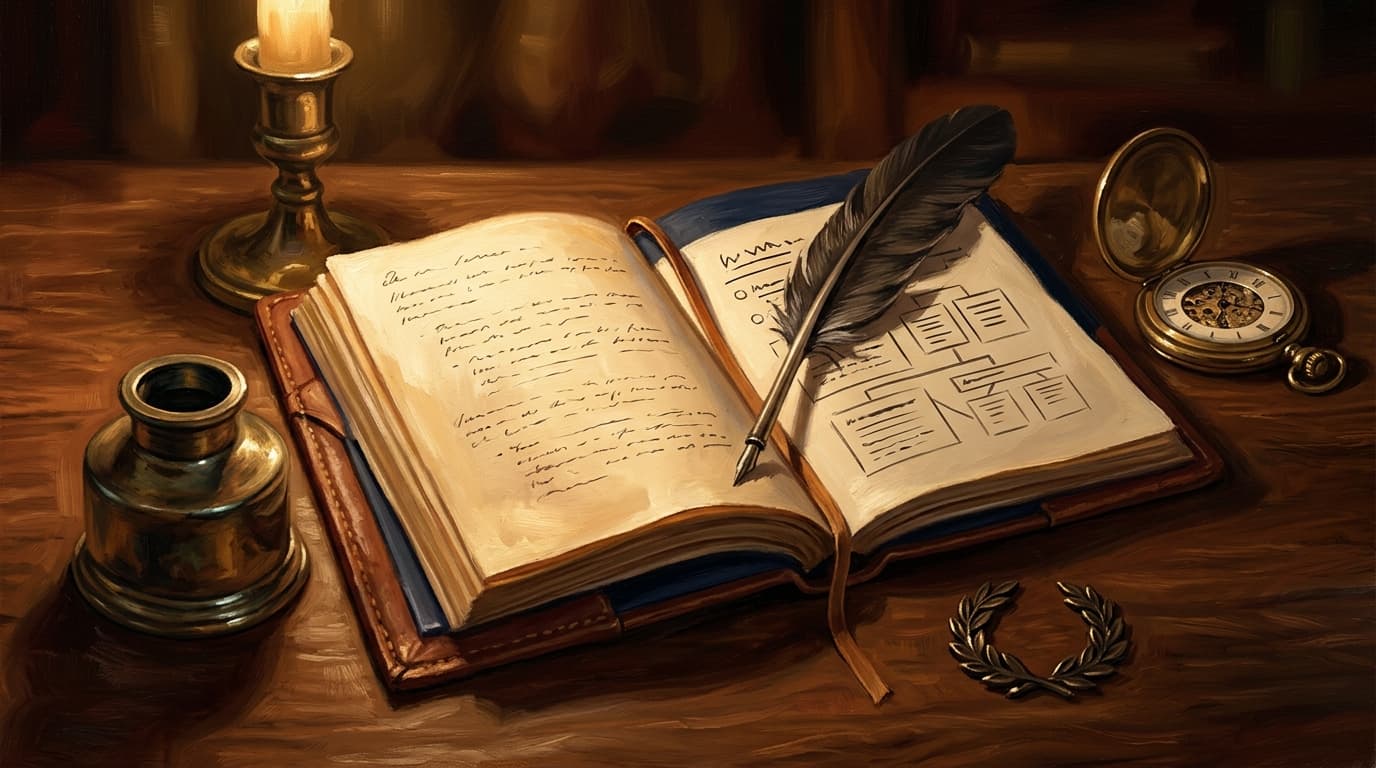 Painterly editorial illustration for "The argumentative essay on CLEP College Composition: a 35-minute protocol that beats the 5-paragraph trap"