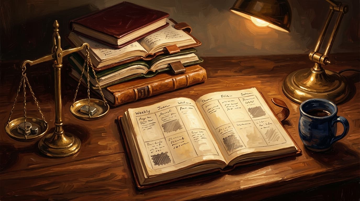 Painterly editorial illustration for "CLEP Humanities for working adults: a 6-week plan built on strategic ignorance"