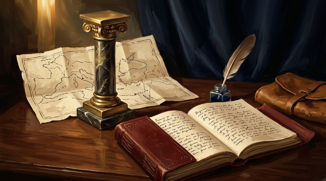 Painterly editorial illustration for "The Roman Republic, Empire, and fall on CLEP Western Civilization I"