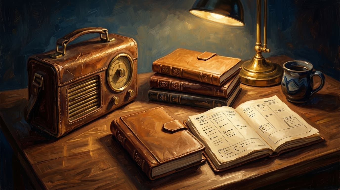 Painterly editorial illustration for "CLEP Western Civilization II for working adults: turn 20th-century media into 19th-century anchor study"